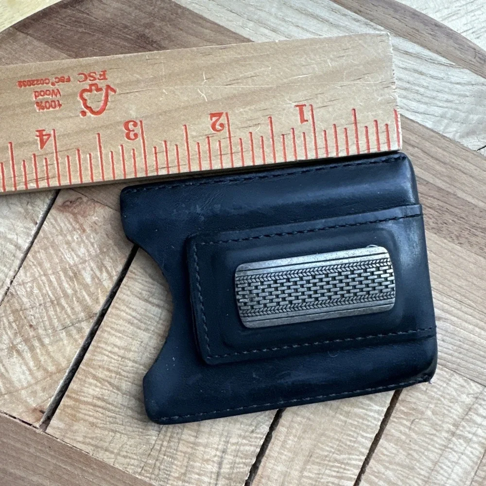 Brighton Salina  Black Leather Money Clip 3.3 Inch Pocket Wallet Silverplate